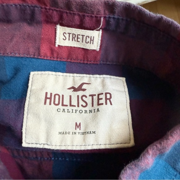 Hollister men’s stretch Plaid Button-Down Shirt - Red and Blue Size M - Picture 7 of 9